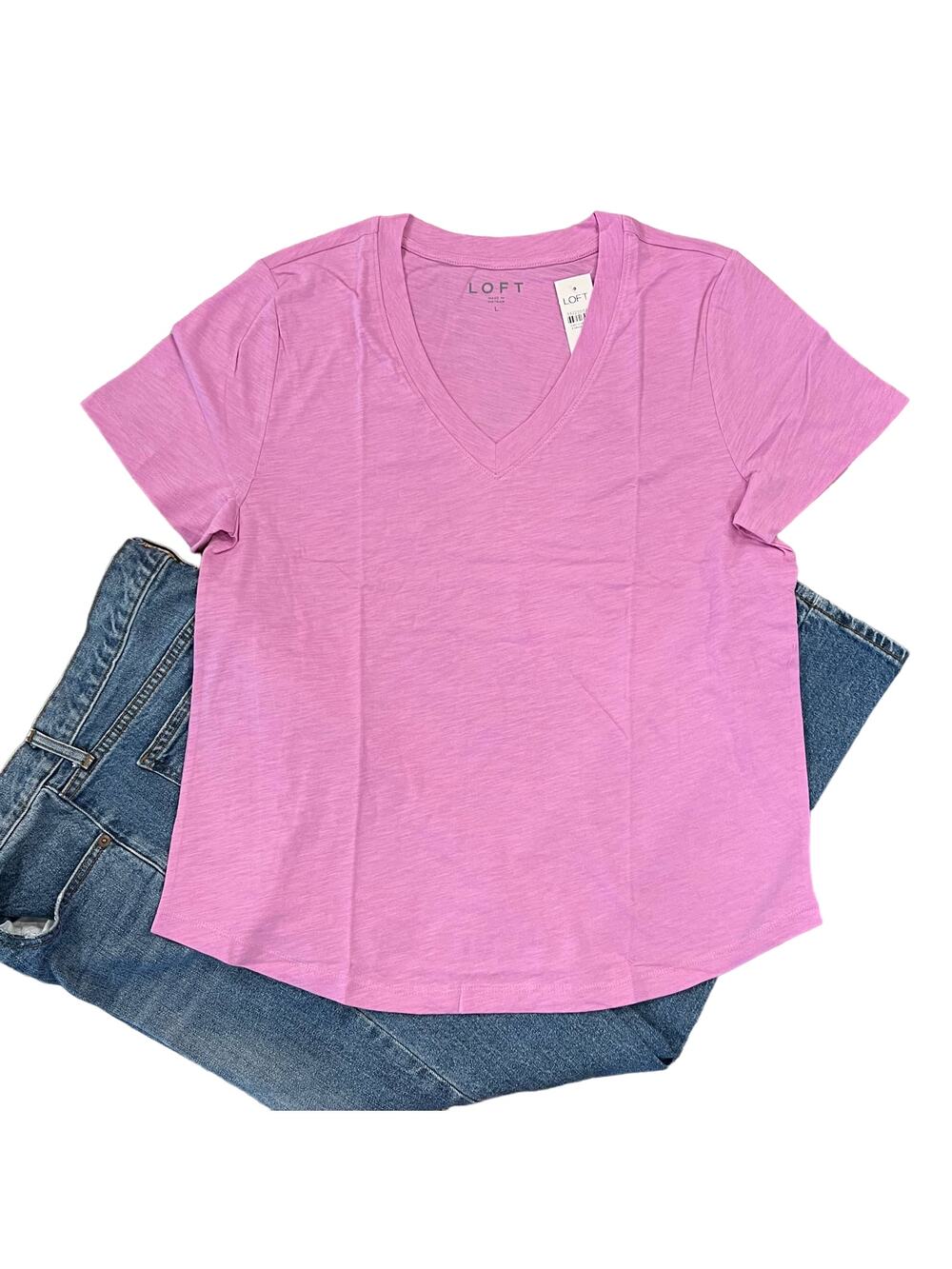 NWT LOFT Sweet Violet Purple Everyday V-Neck Tee - SIZE LARGE
